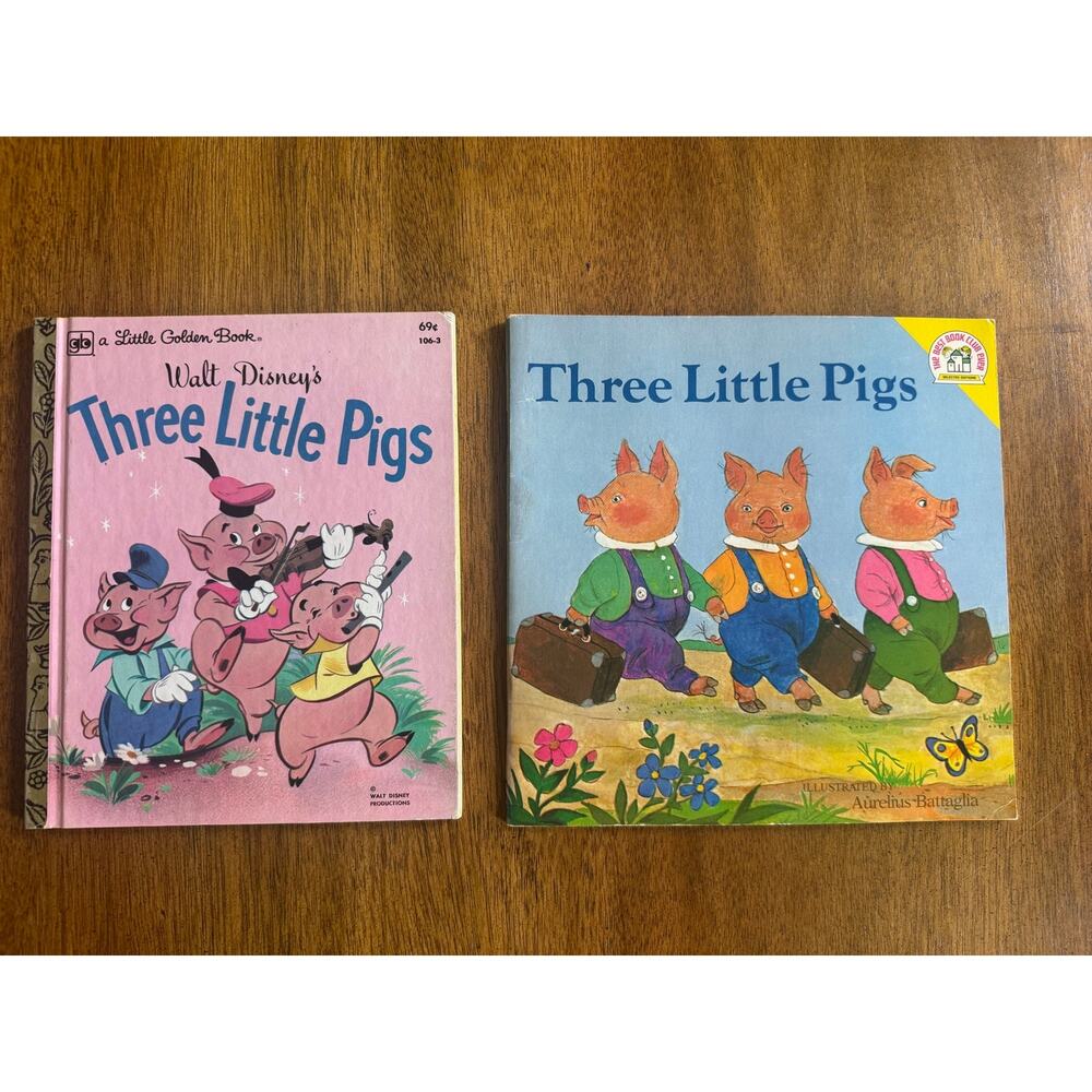 Vintage Three Little Pigs Book Lot Disney Little Golden & Aurelius Battaglia